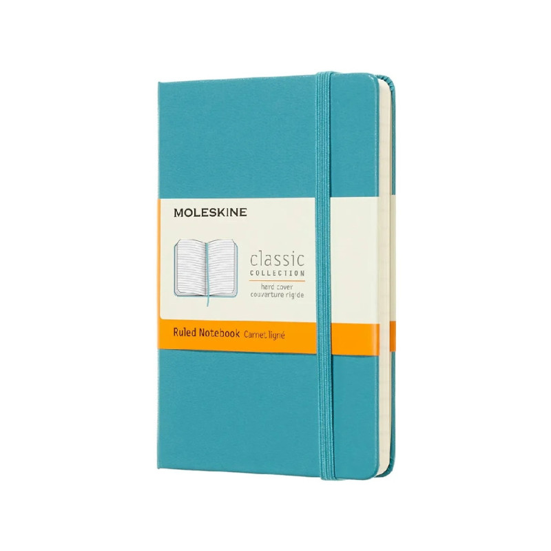 Taccuino Moleskine pocket a righe copertina rigida azzurro. Reef Blue